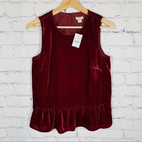 J. Crew Tops - J CREW Peplum Red Velvet Sleeveless Top Blouse Womens 0 NWT NEW